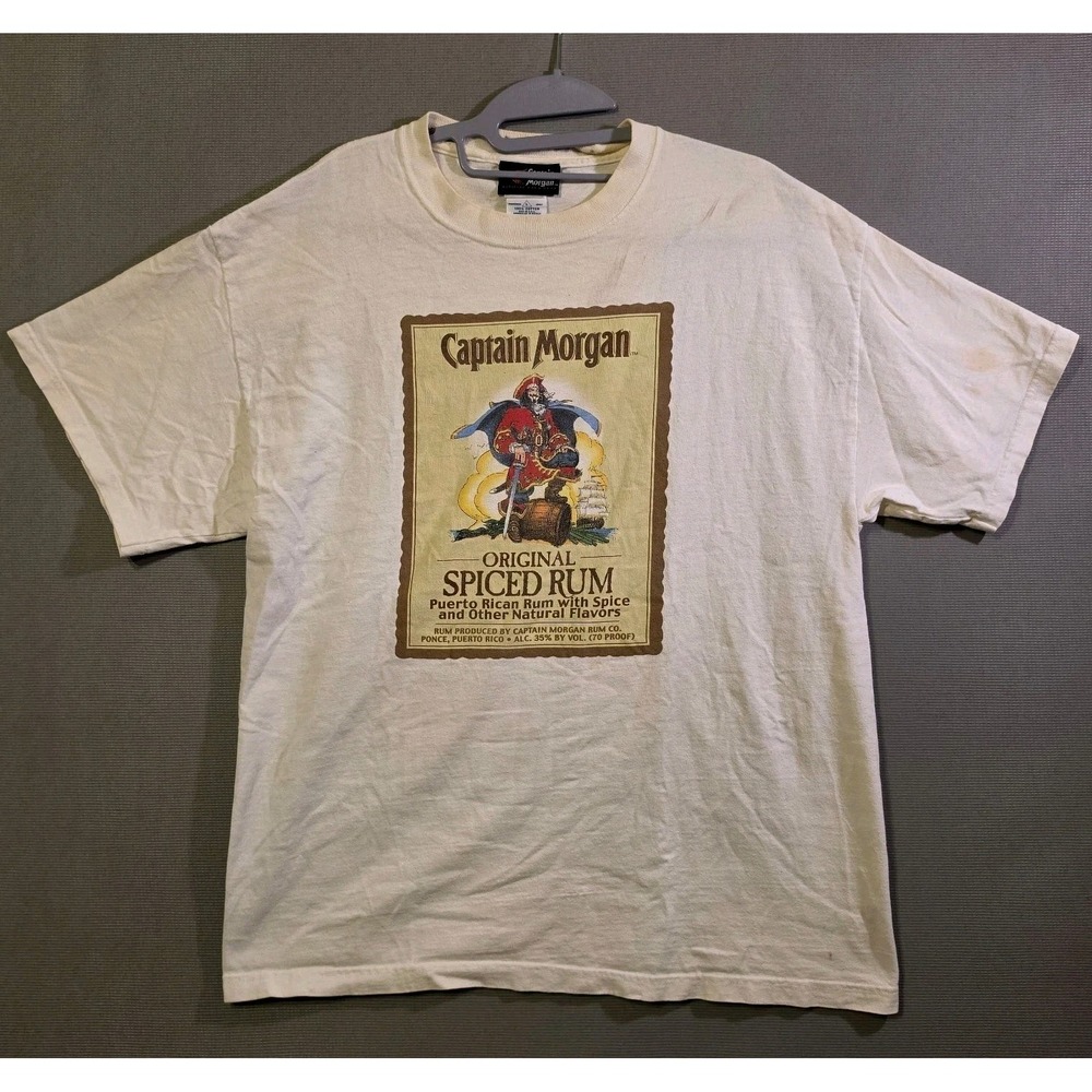 Captain Morgan Original Spiced Rum T Shirt Men's L 100% Cotton Pirate Graphic